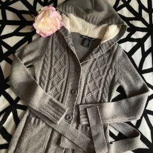 ASHLEY grey button down sweater with hoodie. Sz M